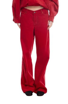 Lioness Rebels Low Rise Wide Leg Corduroy Pants in Crimson at Nordstrom, Size X-Small