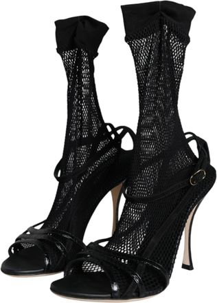 Dolce & Gabbana Black Mesh Stiletto Heels Sandals Womens Shoes