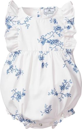 Petite Plume Ruffle Trim Cotton Blend One-Piece Pajamas in White at Nordstrom, Size 12-18M