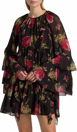 Cinq &agrave; Sept Emelia Baroque Roses Minidress In Obsidian Multi