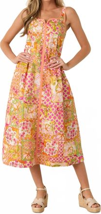 Entro Izzy Bloom Vacation Midi Dress In Orange/pink Multi