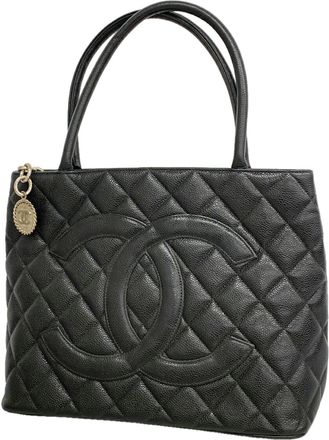 Chanel Black Grained Calfskin Tote Bag (Pre-Owned)