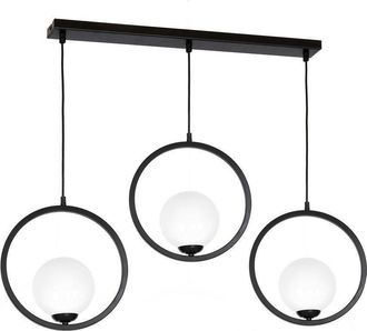 Milagro Boston Pendant Lamp Hand Made From Black Metal And White Glass