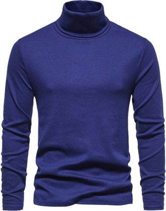 Generic Mens Turtleneck T-shirt | Long Sleeve Pullover Top Pullover Turtleneck Jumper Slim Fit Solid Tops Knit Sweater Polo Neck Basic Mock Turtleneck Solid T