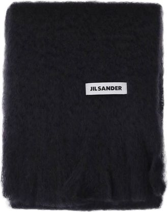Jil Sander Black Mohair Blend Fringed Scarf