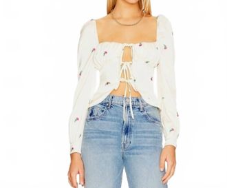 Majorelle London Front Tie Subtle Puff Sleeves Top In Cream