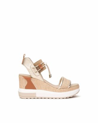 Nero Giardini Womens Wedge Sandal In Linen Gold