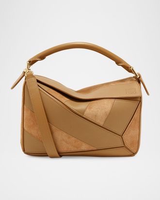 Loewe Puzzle Small Striped Top-Handle Bag in Leather & Suede