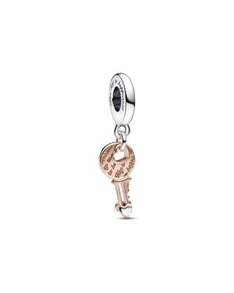 Pandora Moments 14K Rose Gold Plated & Silver Key & Heart Dangle Charm