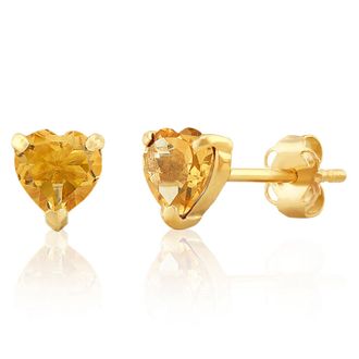 MAX + STONE 14K White or Yellow Gold 3 Prong Heart Shape Gemstone Stud Earrings