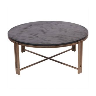 The Libra Company Dalston Sandblasted Wood & Champagne Frame Coffee Table - Iron/Wood in Black