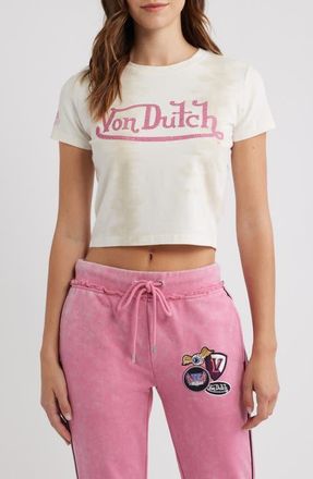 Von Dutch Crystal Logo Short Sleeve Baby Tee in Gardenia Strobe Dye at Nordstrom, Size X-Large