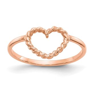 Diamond2Deal 14k Rose Gold Polished & Textured Heart Ring
