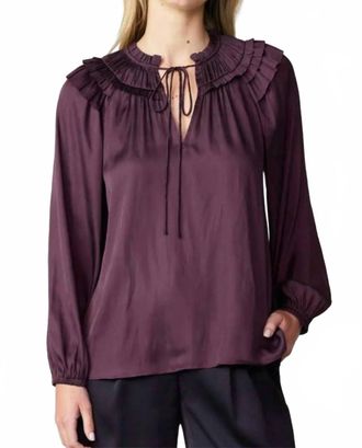 Current Air Shoulder Ruffle Top In Midnight Plum
