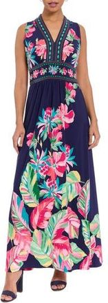 London Times V-Neck Maxi Dress in Navy/Hot Pink at Nordstrom Rack, Size 12