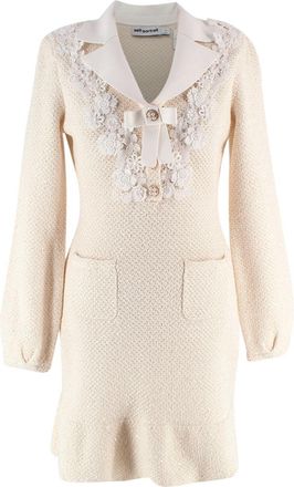 Self Portrait Cream Bow Embellished Knitted Mini Dress Size S