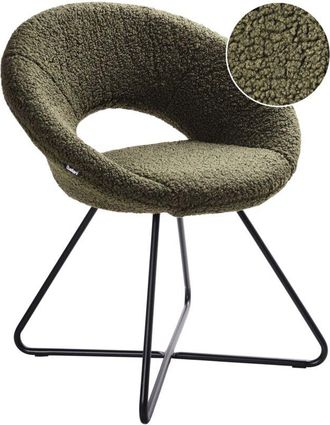 Beliani Beliani - Silla Boucl&eacute; Tapizado Sin Reposabrazos Dise&ntilde;o Retro Base Cruz De Acero Negra Verde Rachel
