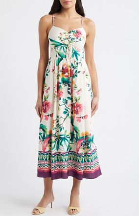 Eliza J Floral Border Print Midi Dress in Ivory Mult at Nordstrom, Size 12
