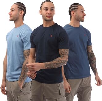 Farah Heren Labo T-Shirt (Set van 3) (Lichtblauw/Navy Blue/Slate Blue)