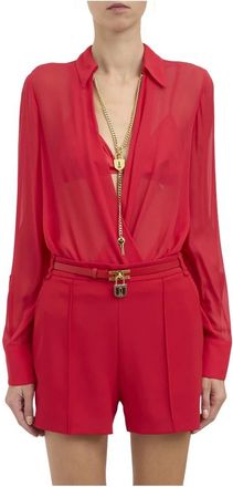 Elisabetta Franchi Body in georgette met juwelenketting - Dames - Tops - Rood - Maat: S Satijn
