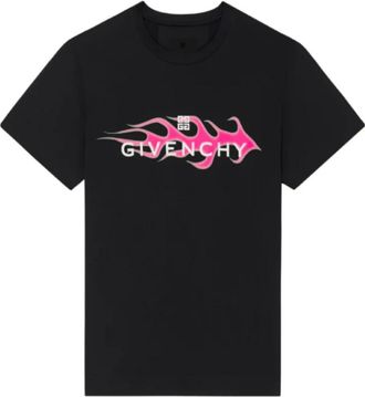 Givenchy Tops, unisex, Zwart, XL, Katoen, T-shirt met 4G vlam-logo