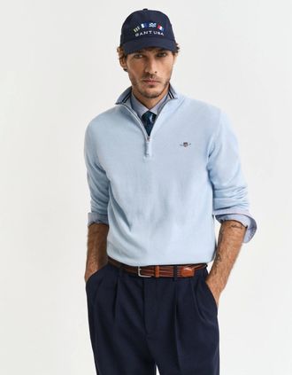 GANT Mens GANT Mens Classic Cotton Half Zip Jumper - 373 Deep Forest Green - Blue - Size: 40