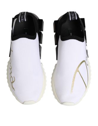 Dolce & Gabbana Womens White Black Low Top Sorrento Sneakers Shoes And Polyester Viscose Pu Elastane
