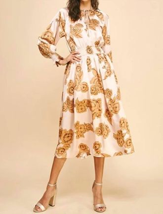 Pinch Design Floral Print Midi Dress In Warm Peach