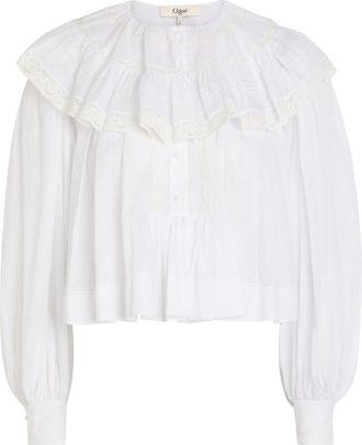 Chlo&eacute; Ruffled Cotton Blouse - Off White - 34 (UK6 / XS)