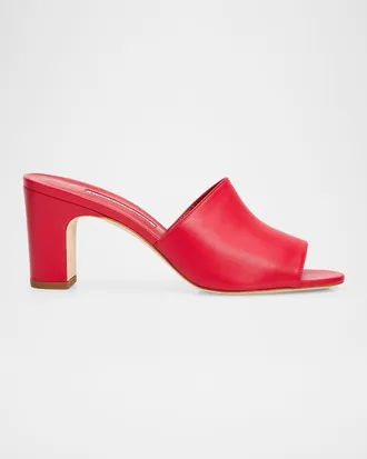 Manolo Blahnik 70mm Rapallabar Leather Mules