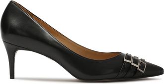 Kazar Zwarte lage pumps versierd met strepen. Dit product valt klein uit. - Dames - Pumps - Zwart - 39 EU - Leer - Schoenen