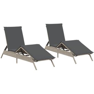 vidaXL Vidaxl - Tumbonas Con Cojines 2 Unidades Rat&aacute;n Sint&eacute;tico Gris Claro