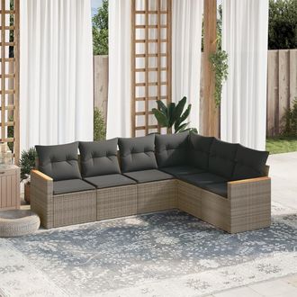 vidaXL Set De Muebles De Jard&iacute;n 6 Pzas Y Cojines Rat&aacute;n Sint&eacute;tico Gris Vidaxl