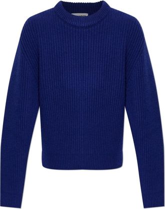 Jil Sander Wol trui met ronde hals - Dames - Ronde hals truien - Blauw - M - Wol - Truien & Vesten