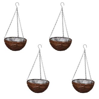 Berkfield Home Hanging Round Willow Basket 4 pcs with Liner & Chain in Brown