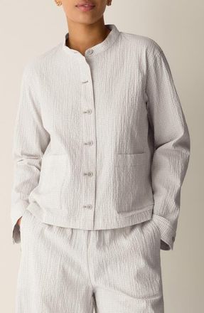 Eileen Fisher Mandarin Collar Texture Stretch Organic Cotton Jacket in Chalk at Nordstrom, Size X-Small