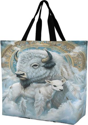 Generic White Bison Sheep Reusable Shopping Bags Large Capacity Grocery Bag Heavy Duty Tote for Women 40x40x16cm