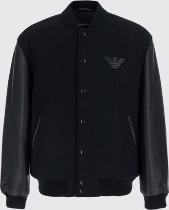Emporio Armani Bomber stile college in lana e pelle con logo Eagle