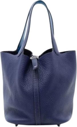 Herm&egrave;s Pre-owned Picotin 22 - Dames - Vintage Tas - Blauw - ONE Size - Leer - Vintage