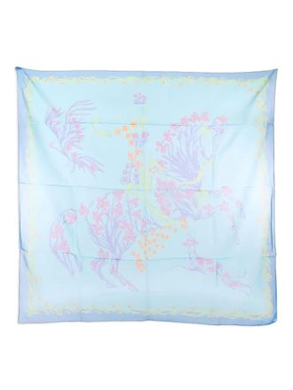 Herm&egrave;s 2010s Cheval Fleuri scarf - women - Silk - One Size - Blue