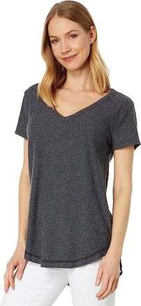 True Grit Dylan By True Grit T-Shirt Womens Black Ribbed Short Sleeve V-Neck FROG237