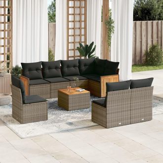 vidaXL Set De Muebles De Jard&iacute;n 9 Pzas Y Cojines Rat&aacute;n Sint&eacute;tico Gris Vidaxl