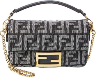 Fendi Fendi Baguette Mini Ff Denim & Leather Shoulder Bag