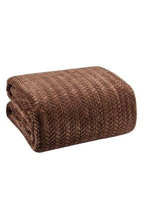 Luxury Home Braided Chevron Microplush Blanket in Chocolate at Nordstrom Rack, Size Queen