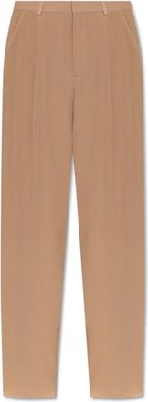 Saint Laurent Zijden Geplooide Broek - Dames - Wijde Broeken - Beige - XS - Broeken