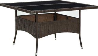vidaXL Mesa De Comedor De Jard&iacute;n Rat&aacute;n Sint&eacute;tico Y Vidrio Marr&oacute;n Vidaxl