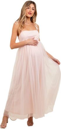 Pinkblush Square Neck Shoulder Tie Tulle Maxi Dress in Light Pink at Nordstrom, Size Medium