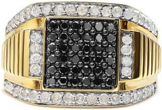 House of Brilliance Mens Yellow Gold Plated Silver 1 1/2 Cttw White and Black Diamond Cluster Ring in Yellow Gold Over Silver at Nordstrom, Size 12