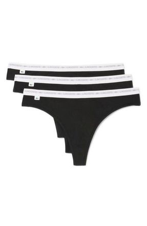 Lacoste 3-Pack Stretch Cotton Thongs in Black at Nordstrom, Size Xx-Small