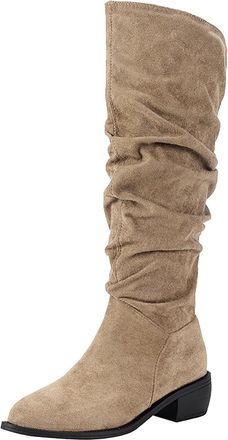 Generic Women Casual Knee High Boots 2025 Faux Suede Slouchy Long Boots with Side Zip Buckle Strap Comfortable Casual Solid Color Thigh High Boots